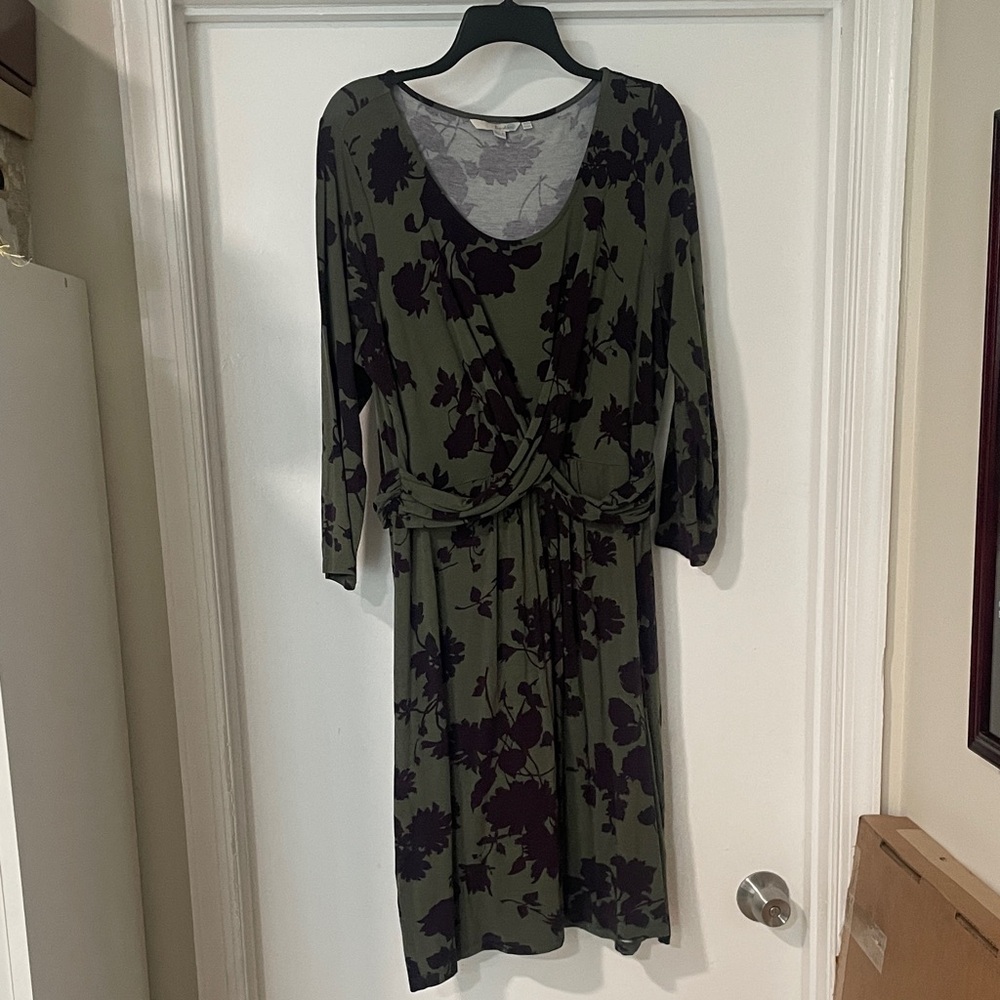 Boden Green and Purple Floral Long Sleeve Dress